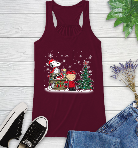 NHL Carolina Hurricanes Snoopy Charlie Brown Woodstock Christmas Stanley Cup Hockey Racerback Tank 2