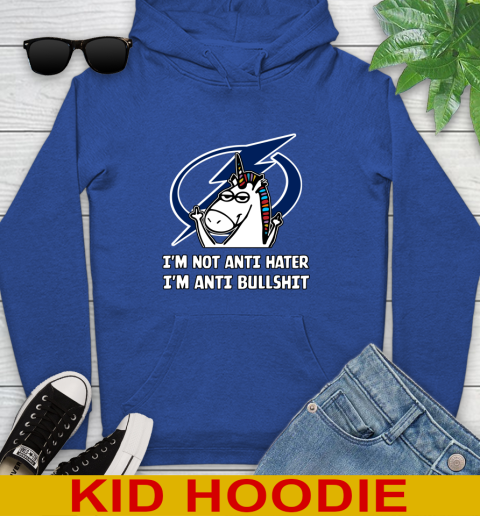 Tampa Bay Lightning NHL Hockey Unicorn I'm Not Anti Hater I'm Anti Bullshit Youth Hoodie 10