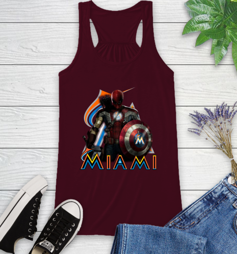 MLB Captain America Thor Spider Man Hawkeye Avengers Endgame Baseball Miami Marlins Racerback Tank 3