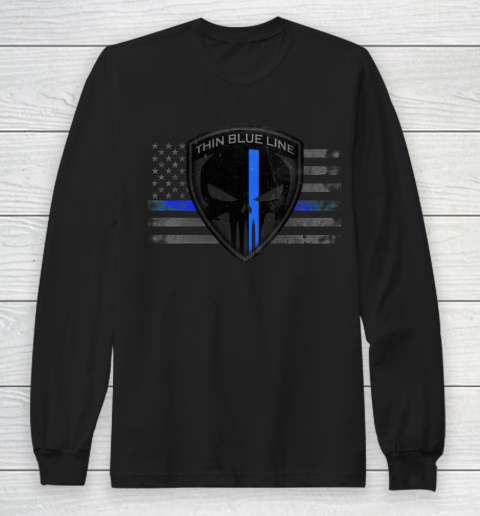 Thin Blue Line Punisher America Flag Long Sleeve T-Shirt