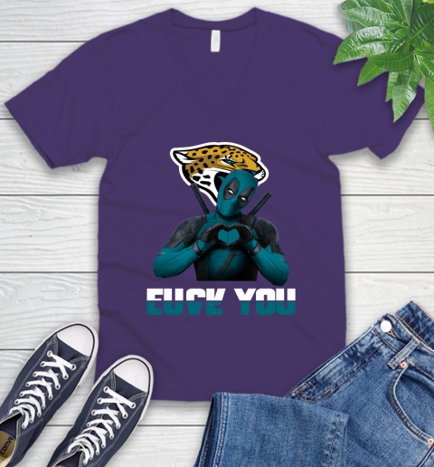 NHL Jacksonville Jaguars Deadpool Love You Fuck You Football Sports V-Neck T-Shirt 9