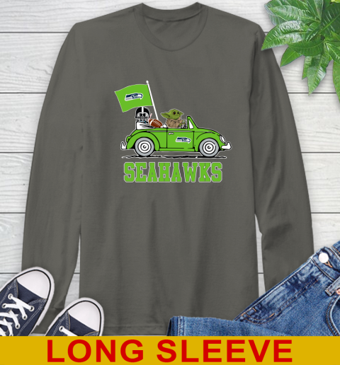 NFL Football Seattle Seahawks Darth Vader Baby Yoda Driving Star Wars Shirt Long Sleeve T-Shirt 8