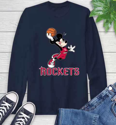 NBA Basketball Houston Rockets Cheerful Mickey Mouse Shirt Long Sleeve T-Shirt 4