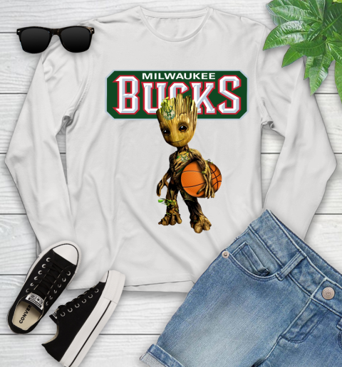 Milwaukee Bucks NBA Basketball Groot Marvel Guardians Of The Galaxy Youth Long Sleeve
