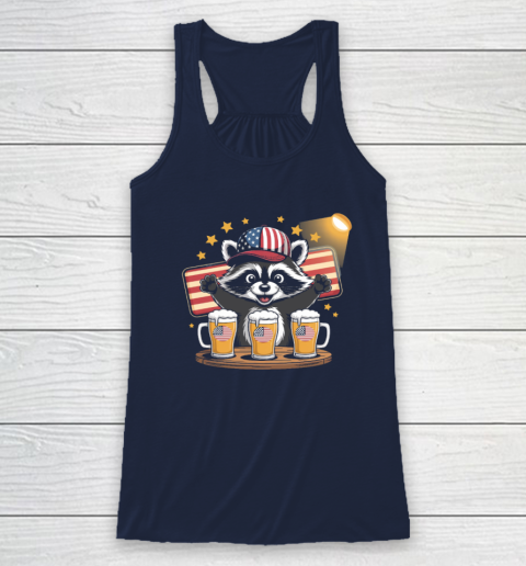 Raccoon red white and brew Funny Independence Day 4th of July Racerback Tank 5