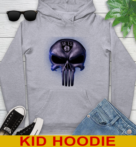 Brooklyn Nets NBA Basketball Punisher Skull Sports Youth Hoodie 6