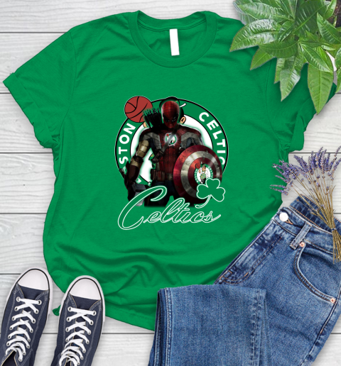 Boston Celtics NBA Basketball Captain America Thor Spider Man Hawkeye Avengers Women's T-Shirt 6