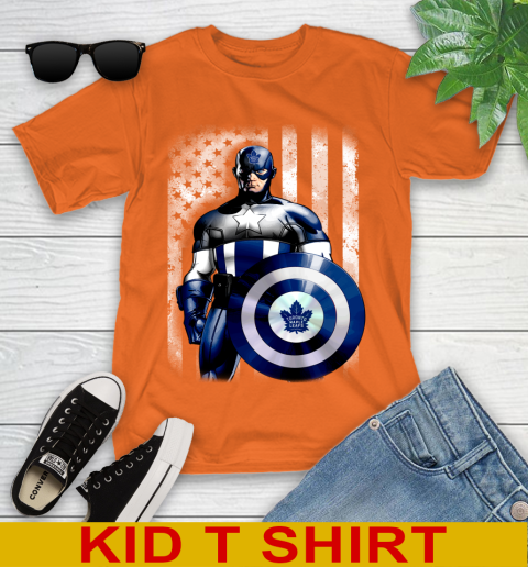 Toronto Maple Leafs NHL Hockey Captain America Marvel Avengers American Flag Shirt Youth T-Shirt 8