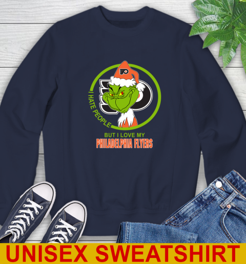 Philadelphia Flyers NHL Christmas Grinch I Hate People But I Love My Favorite Hockey Team Sweatshirt 3