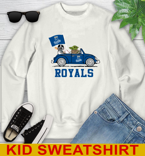 MLB Baseball Kansas City Royals Darth Vader Baby Yoda Driving Star Wars Shirt Youth Sweatshirt