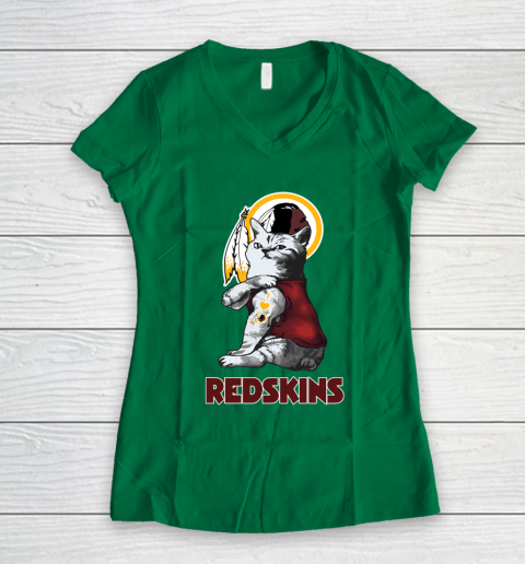 NFL Football My Cat Loves Washington Redskins Women's V-Neck T-Shirt 3