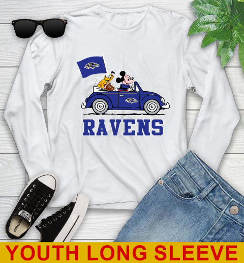 NFL Football Baltimore Ravens Pluto Mickey Driving Disney Shirt Youth Long Sleeve