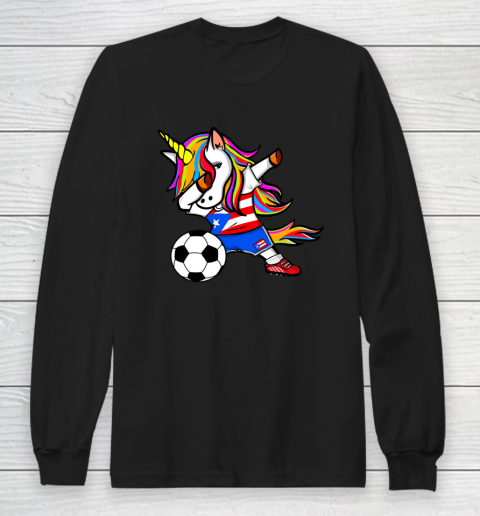 Dabbing Unicorn Puerto Rico Football Puerto Rican Flag Long Sleeve T-Shirt