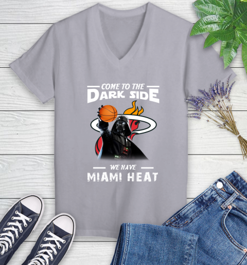 NBA Come To The Dark Side We Have Miami Heat Star Wars Darth Vader Basketball Women's V-Neck T-Shirt 4