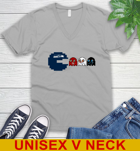 Seattle Seahawks NFL Football Pac Man Champion V-Neck T-Shirt 4