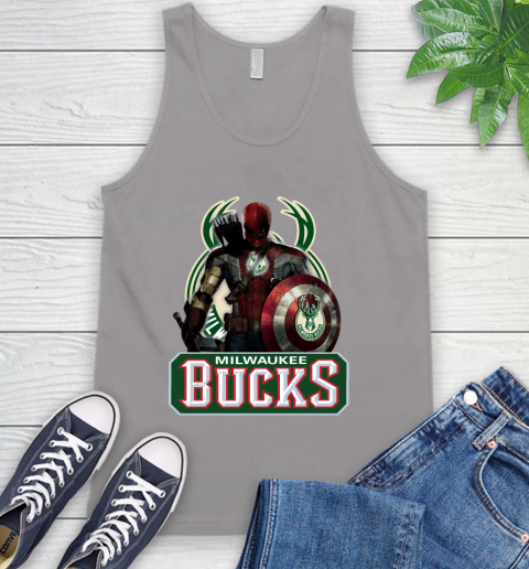 Milwaukee Bucks NBA Basketball Captain America Thor Spider Man Hawkeye Avengers Tank Top 4