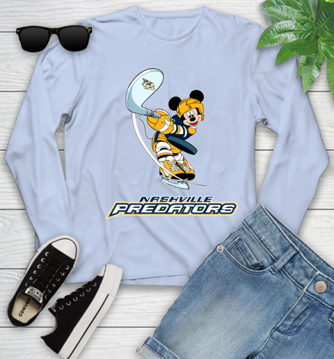 NHL Hockey Nashville Predators Cheerful Mickey Mouse Shirt Youth Long Sleeve 9