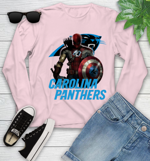 NFL Captain America Thor Spider Man Hawkeye Avengers Endgame Football Carolina Panthers Youth Long Sleeve 10
