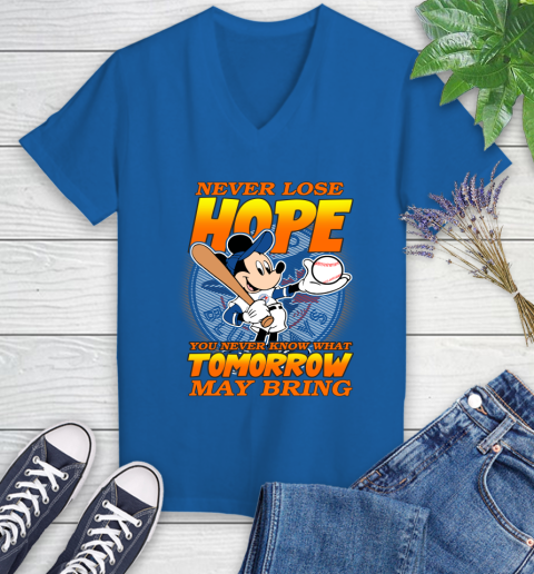 Toronto Blue Jays MLB Baseball Mickey Disney Never Lose Hope Women's V-Neck T-Shirt - Image 11