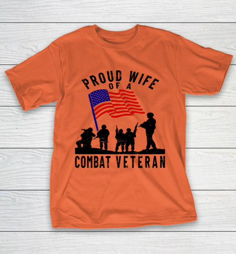 Veteran Shirt Proud Wife of a Combat Veteran Retro US Flag Military Family T-Shirt 3