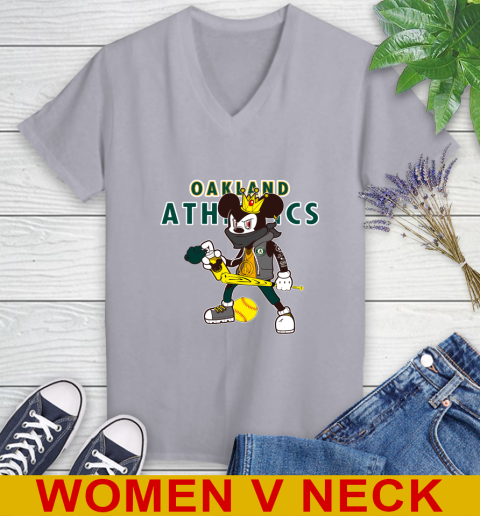 Oakland Athletics MLB Baseball Mickey Peace Sign Sports Women's V-Neck T-Shirt 5