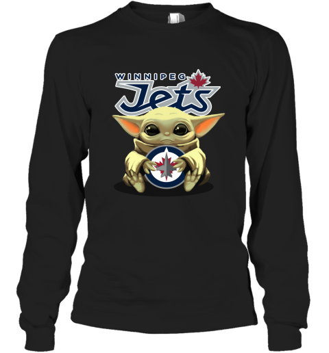 Baby Yoda Hugs The Winnipeg Jets Ice Hockey Long Sleeve T-Shirt