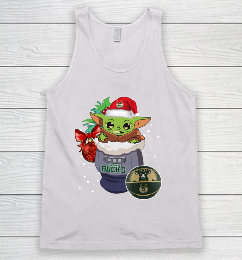 Milwaukee Bucks Christmas Baby Yoda Star Wars Funny Happy NBA Tank Top 2