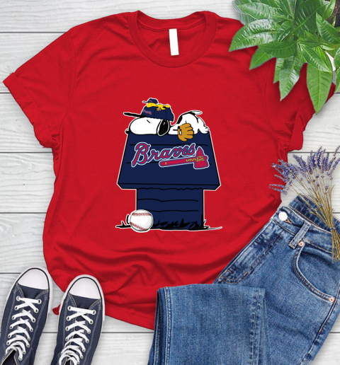 MLB Atlanta Braves Snoopy Woodstock The Peanuts Movie Baseball T Shirt Women's T-Shirt 9