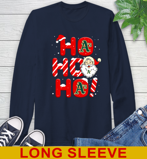Oakland Athletics MLB Baseball Ho Ho Ho Santa Claus Merry Christmas Shirt Long Sleeve T-Shirt 3