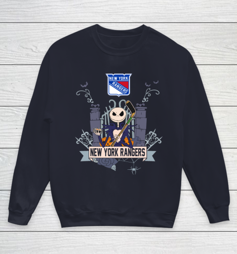 NHL New York Rangers Hockey Jack Skellington Halloween Youth Sweatshirt 2