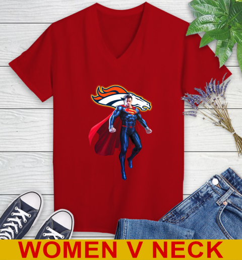 NFL Superman DC Sports Football Denver Broncos Women's V-Neck T-Shirt 12