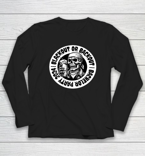 Funny Bachelor Party T Shirt Blackout Skull Beer Groomsmen Long Sleeve T-Shirt