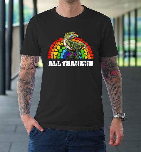 Allysaurus Dinosaur In Rainbow Flag For Ally LGBT Pride T-Shirt