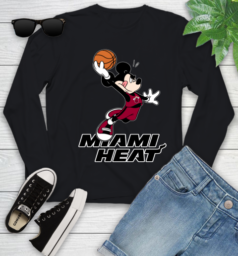 NBA Basketball Miami Heat Cheerful Mickey Mouse Shirt Youth Long Sleeve