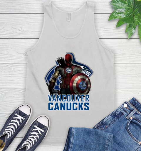 NHL Captain America Thor Spider Man Hawkeye Avengers Endgame Hockey Vancouver Canucks Tank Top