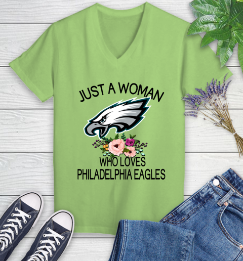 NFL Just A Woman Who Loves Philadelphia Eagles Football Sports Women's V-Neck T-Shirt 6