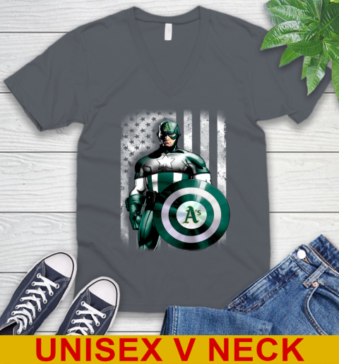Oakland Athletics MLB Baseball Captain America Marvel Avengers American Flag Shirt V-Neck T-Shirt 4