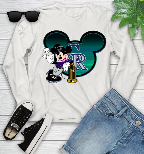 MLB Colorado Rockies The Commissioner's Trophy Mickey Mouse Disney Youth Long Sleeve 12