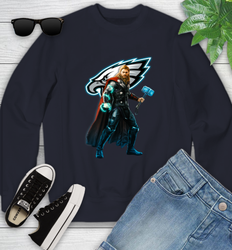 NFL Thor Avengers Endgame Football Philadelphia Eagles Youth Sweatshirt 3