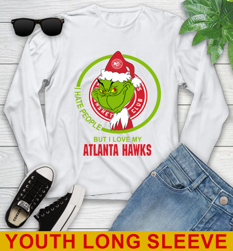 Atlanta Hawks NBA Christmas Grinch I Hate People But I Love My Favorite Basketball Team Youth Long Sleeve