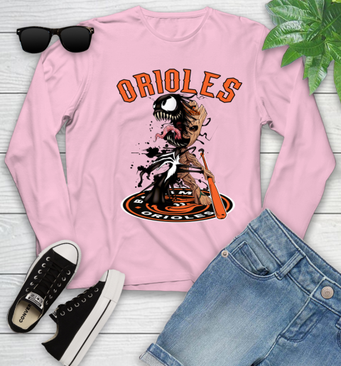 MLB Baltimore Orioles Baseball Venom Groot Guardians Of The Galaxy Youth Long Sleeve 10