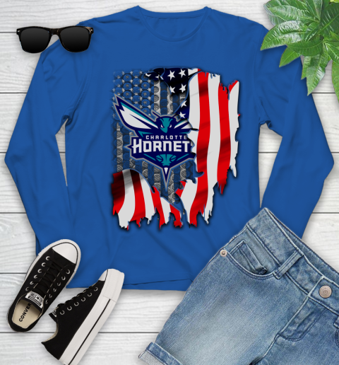 Charlotte Hornets NBA Basketball American Flag Youth Long Sleeve 10