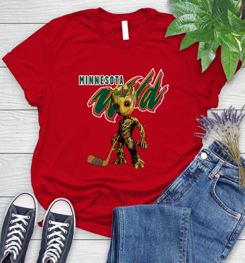 Minnesota Wild NHL Hockey Groot Marvel Guardians Of The Galaxy Women's T-Shirt 9