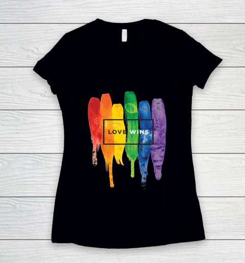 Love Wins LGBT Watercolor Rainbow Women's V-Neck T-Shirt