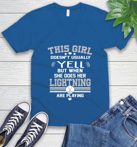 Tampa Bay Lightning NHL Hockey I Yell When My Team Is Playing V-Neck T-Shirt 5