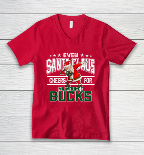 Milwaukee Bucks Even Santa Claus Cheers For Christmas NBA V-Neck T-Shirt 6