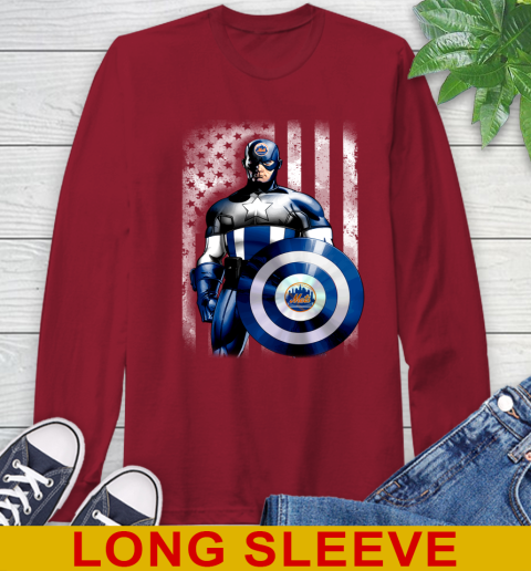 New York Mets MLB Baseball Captain America Marvel Avengers American Flag Shirt Long Sleeve T-Shirt 9