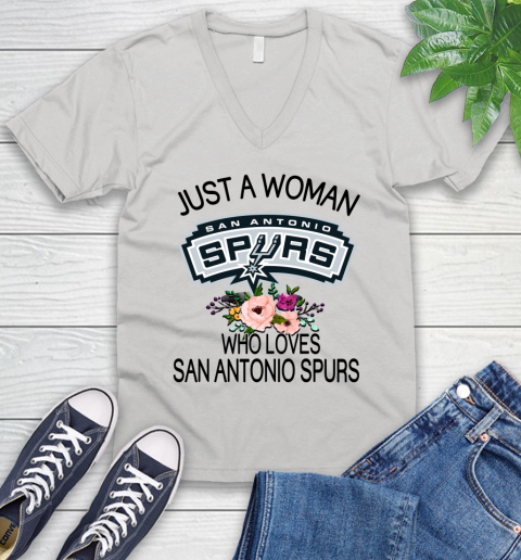 NBA Just A Woman Who Loves San Antonio Spurs Basketball Sports V-Neck T-Shirt