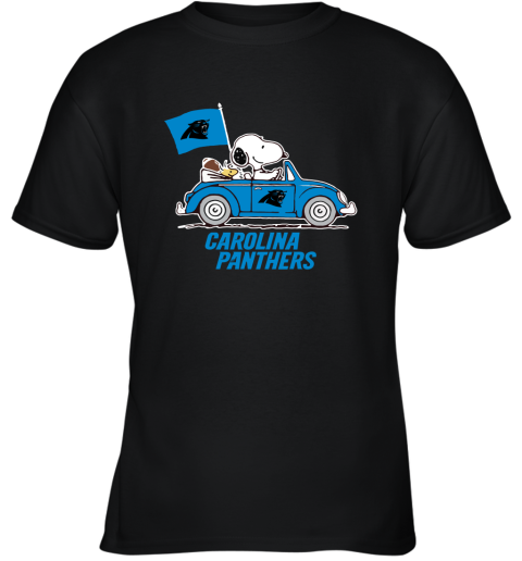 Snoopy And Woodstock Ride The Carolina Panthers Car NFL Youth T-Shirt