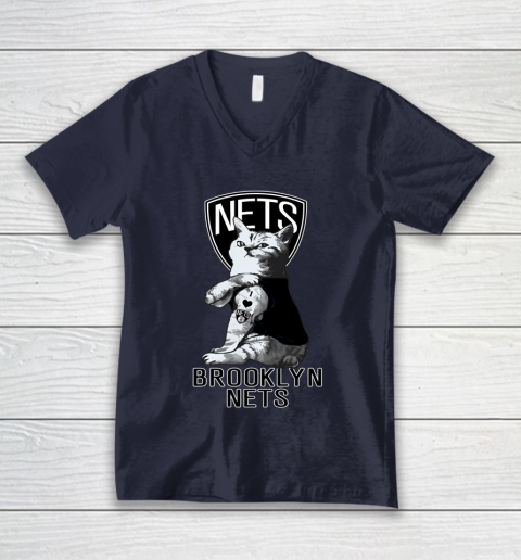 NBA Basketball My Cat Loves Brooklyn Nets V-Neck T-Shirt 2